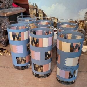 Georges Briard Vintage MCM Colors Geometric Glass Set 6